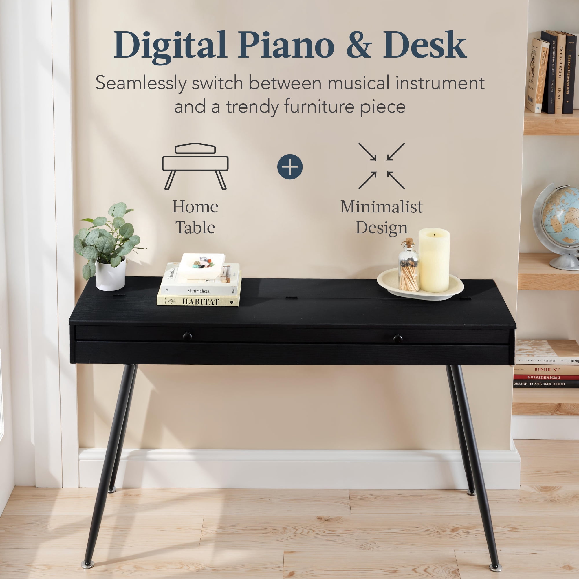 Best Choice Product Modern 88 Key Fully Weighted Desk Style Digital Piano w/ Metal Legs, 3 Sustain Pedal - Black