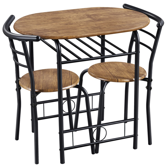 Fullfurnique Ensemble de salle à Manger Rond Moderne 3 Pièces avec Table et 2 Chaises Pieds en Acier, Brun