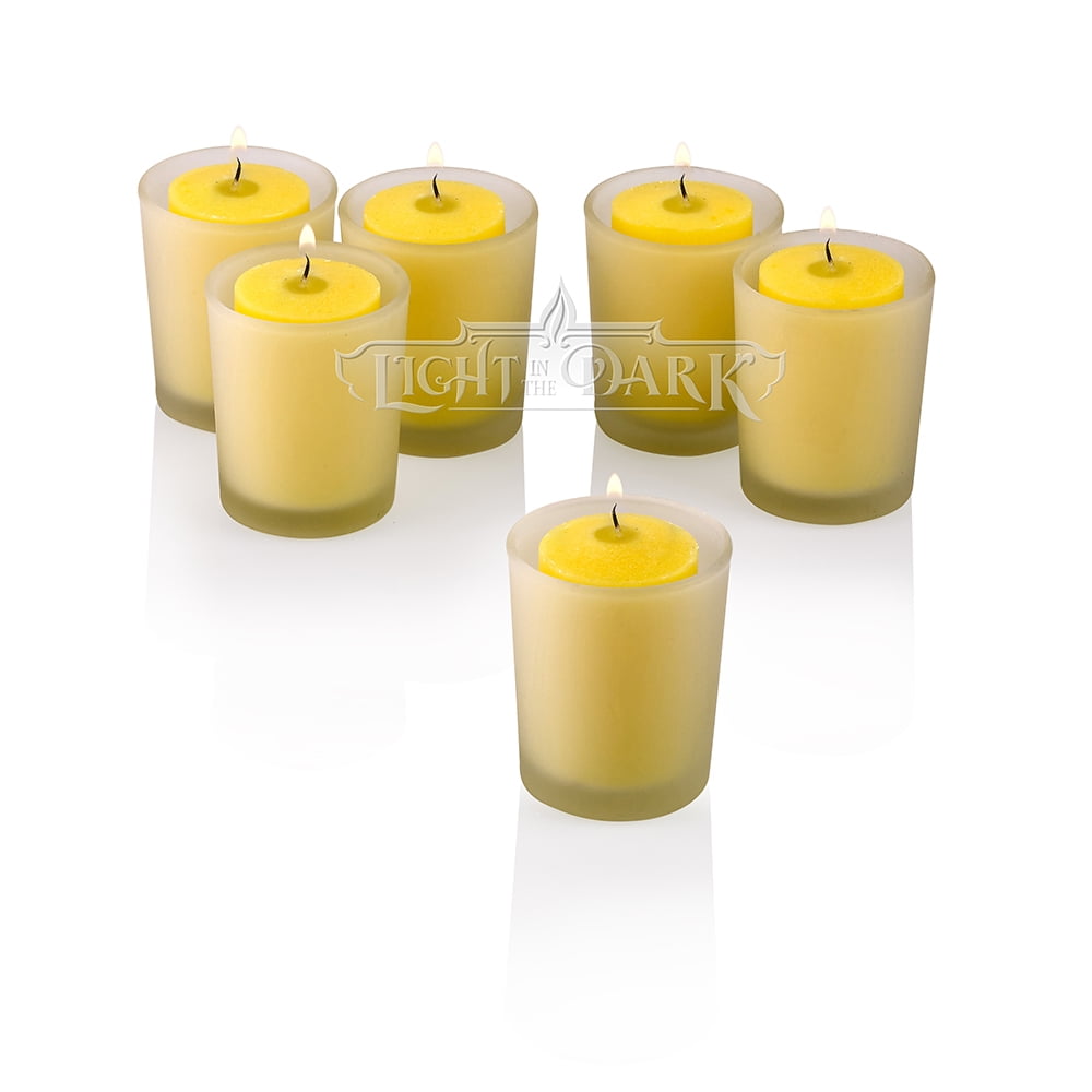 Citronella Yellow votive candles With White Frosted Glass Round Votive