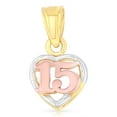 thumbnail image 2 of Ioka-14K Tri Color Solid Gold Sweet 15 Years Quinceanera Heart Charm Pendant with 0.8mm Box Chain Necklace - 16", 2 of 6