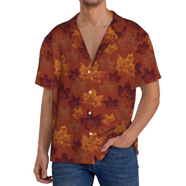 Fotbe fall Maple Camisa Estampada de Manga Corta para Hombre, Casual de Verano, Estilo Playero, Sin Arrugas-4X-Large