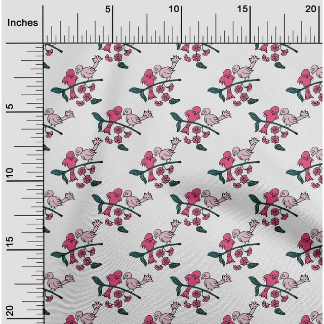 oneOone Viscose Chiffon Fabric Leaves|Bird & Floral Block Printed Fabric 1 Yard 42 Inch Wide