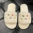 thumbnail image 5 of Viluyesy Womens Fuzzy Slippers, Floral Embroidery Open Toe Plush Lined Soft Sole Slip-On Indoor Outdoor Shoes White, 5 of 5