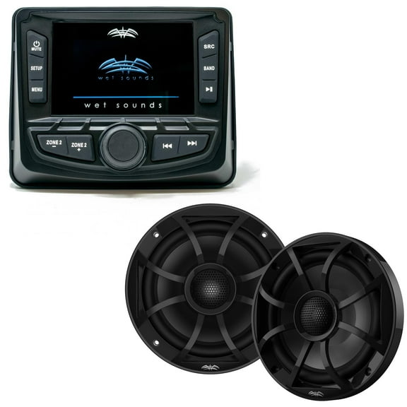 Wet Sounds WS-MC-2 Marine Radio with 1 Pair Wet Sounds RECON 6-BG Recon Series 6.5" Coaxial speakers With Black XS Grille And Cone (Pair)