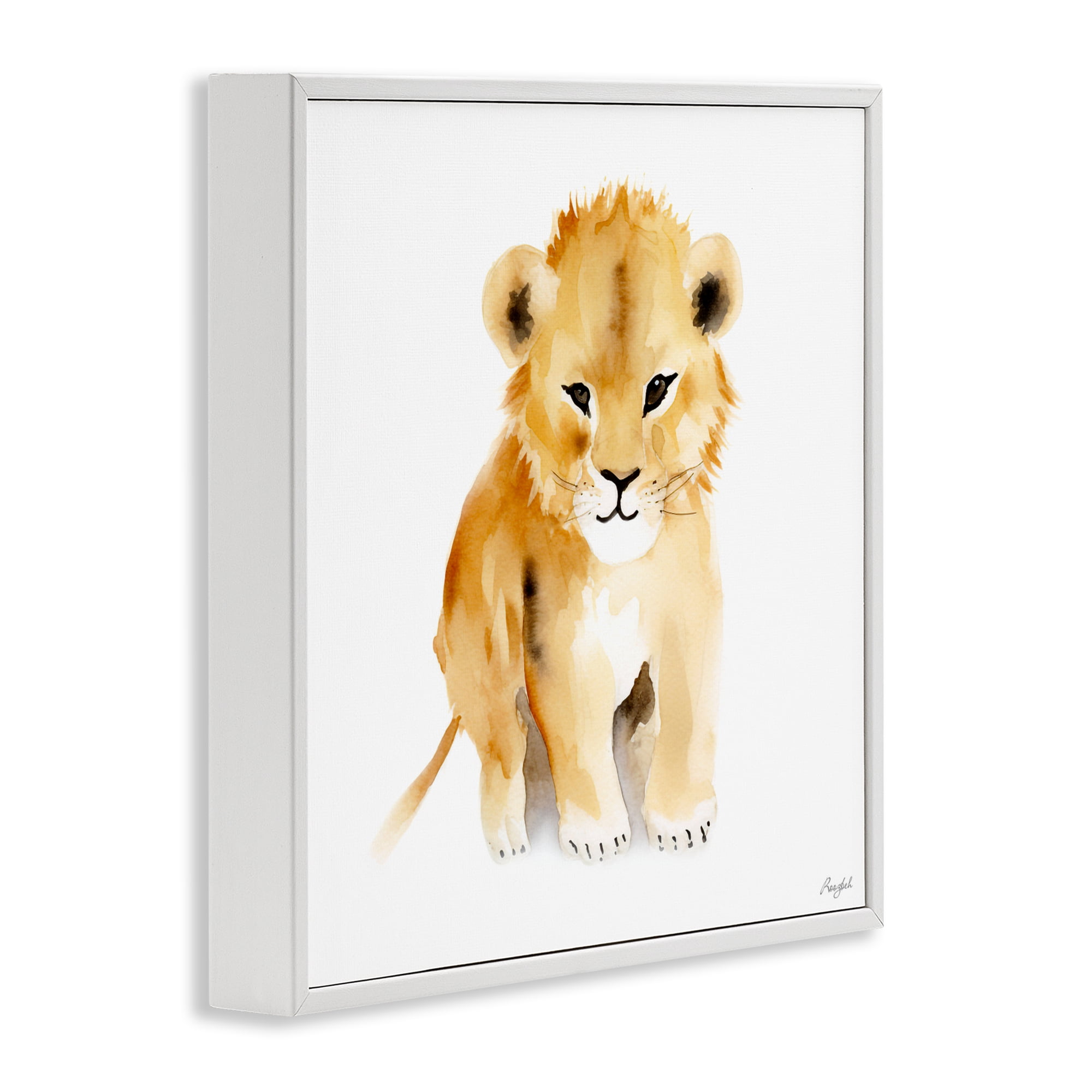Stupell Industries Minimal Lion Cub White Framed Giclee Art, design by Roozbeh