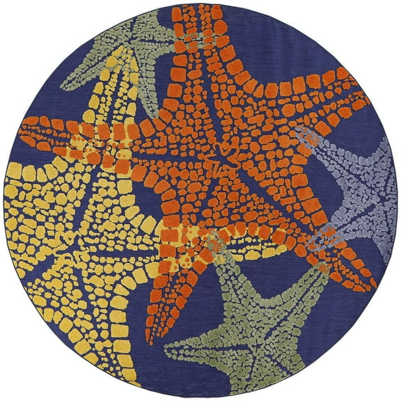 Nourison Aloha Indoor/Outdoor Blue Multicolor 7’10” x Round Area Rug (8 Round)