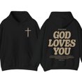 thumbnail image 3 of God Loves You Hoodie, John 3:16 Bible Verse Hoodie, Christian Faith Pullover with Cross, Religious Graphic Sweatshirt, Inspirational Streetwear, 3 of 5
