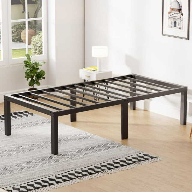 Bed Frame Metal Platform Bed Frame 18 Inch High Mattress Foundation No Box Spring Needed Heavy Duty Steel Slat Noise-Free Easy Assembly Under-Bed Storage,Twin