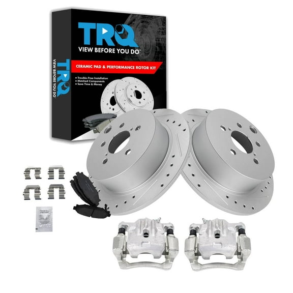 TRQ Rear Brake Calipers Ceramic Pads Drilled Rotors for Crosstrek Forester BKA26854 Fits select: 2014-2018 SUBARU FORESTER, 2016-2019 SUBARU CROSSTREK