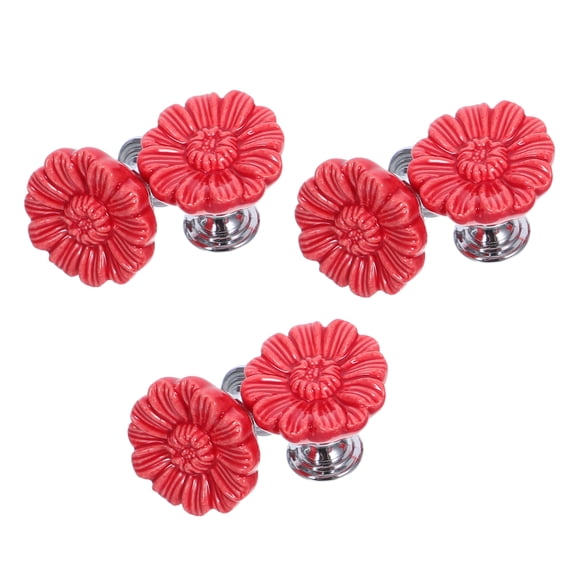 TABLZONE 6-Pack Red Ceramic Dresser Knobs with Vintage Daisy Floral Design for Furniture Upgrade and Stylish Home Decor