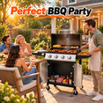 thumbnail image 3 of Syngar 4-Burner Propane Grill, Bbq Gas Grill with Folding Side Tables, 40000 Btu, Porcelain Grates, Easy-Clean Design, Thermometer & Bottle Opener, 3 of 10