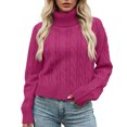thumbnail image 2 of Women's Lazy Style Loose Short Long-sleeved Cable Knit Sweater for Fall and Winter, Cozy and Comfortable, Perfect for Relaxing,Hot Pink,Size S, 2 of 6