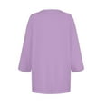 thumbnail image 4 of DENGDENG Hauts pour Femmes Manches 3/4 Décontractés Boutonnés T-Shirts Basiques Manches au Coude Tuniques d'Été à Col Rond Liquidation Blouses Trois Quarts Couleur Unie Vêtements de Printemps Violet Pâle TTG, 4 of 6