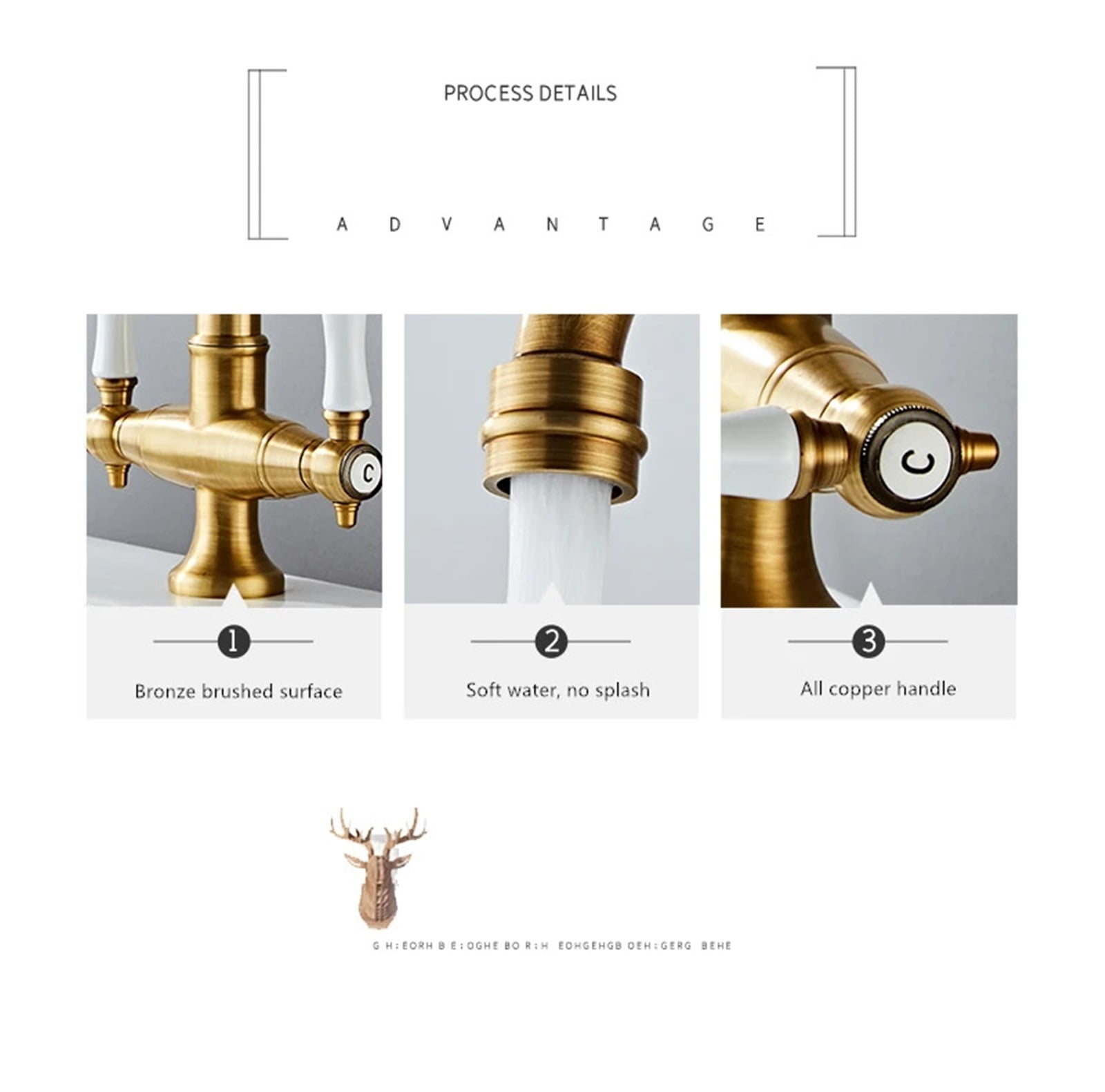 Faucet For Kitchen Dual Handle Antique Brass Retro Faucet, 360 Degree Rotation Kitchen Sink Taps, Deck Mounted Bathroom Sink Mixer