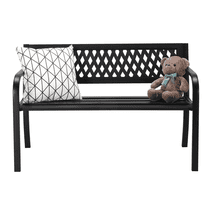 Hassch Outdoor Bench with Mesh Back, Garden Bench with Armrest for Park Patio Yard, 555 lbs Capacity, Black