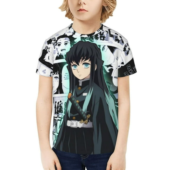 Demon Slayer Tokito Muichiro Kids' Short Sleeve T-Shirt Print Tee Shirts For Boys & Girls Summer Casual Wear Fashion Top Blouse X-Small
