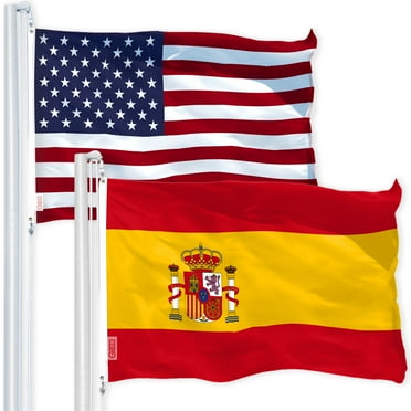 G128 Combo Pack: USA American Flag 3x5 Ft 150D Printed Stars & Spain (Spainish) Flag 3x5 Ft 150D Printed