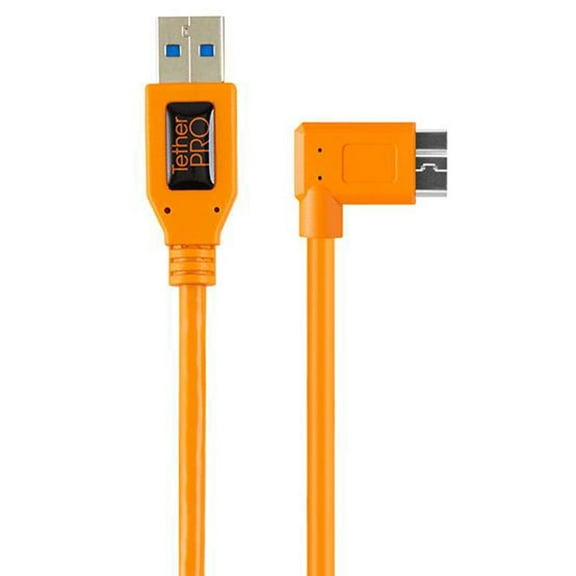 Tether Tools TetherPro Right Angle Adapter USB 3.0 to USB 3.0 Micro-B 5-Pin Pigtail Cable, 20", Orange