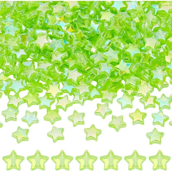 300Pcs 10mm Transparent Acrylic Star Beads Green Star Bead AB Color Green Yellow Pony Loose Spacer Bead for Jewelry Making Charms Bracelets Necklaces Earrings DIY Craft Accessories