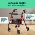 thumbnail image 2 of Medline Superlight Folding Aluminum Mobility Rollator Walker, Red, 250 lb. Weight Capacity, 6" Wheels, Adjustable Arms and Seat, Foldable Rolling Walker for Seniors, 2 of 6