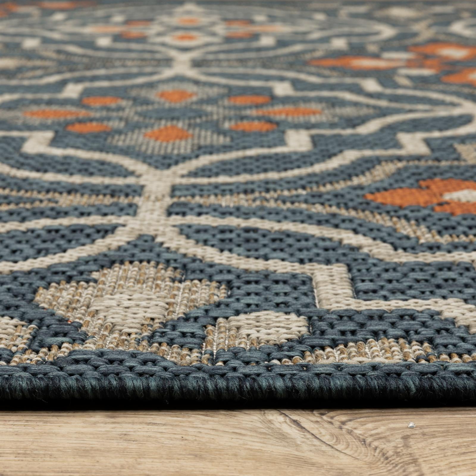 Avalon Home Lakeland Trellis Indoor/Outdoor Rug, 5'3" X 7'3", Grey/ Orange