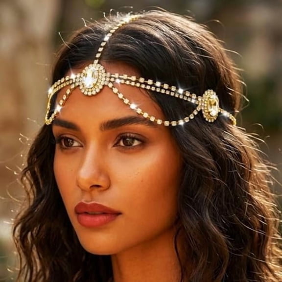 Rhinestone Chain Headpiece Egyptian Costume Headband for Women