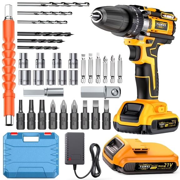 21V Cordless Impact Drill, 3-in-1 Electric Drill Driver with 25 1 Torque Settings, 2 Speed Control, LED Work Light, Rechargeable Power Drill for Concrete, Wood, Metal & Home DIY