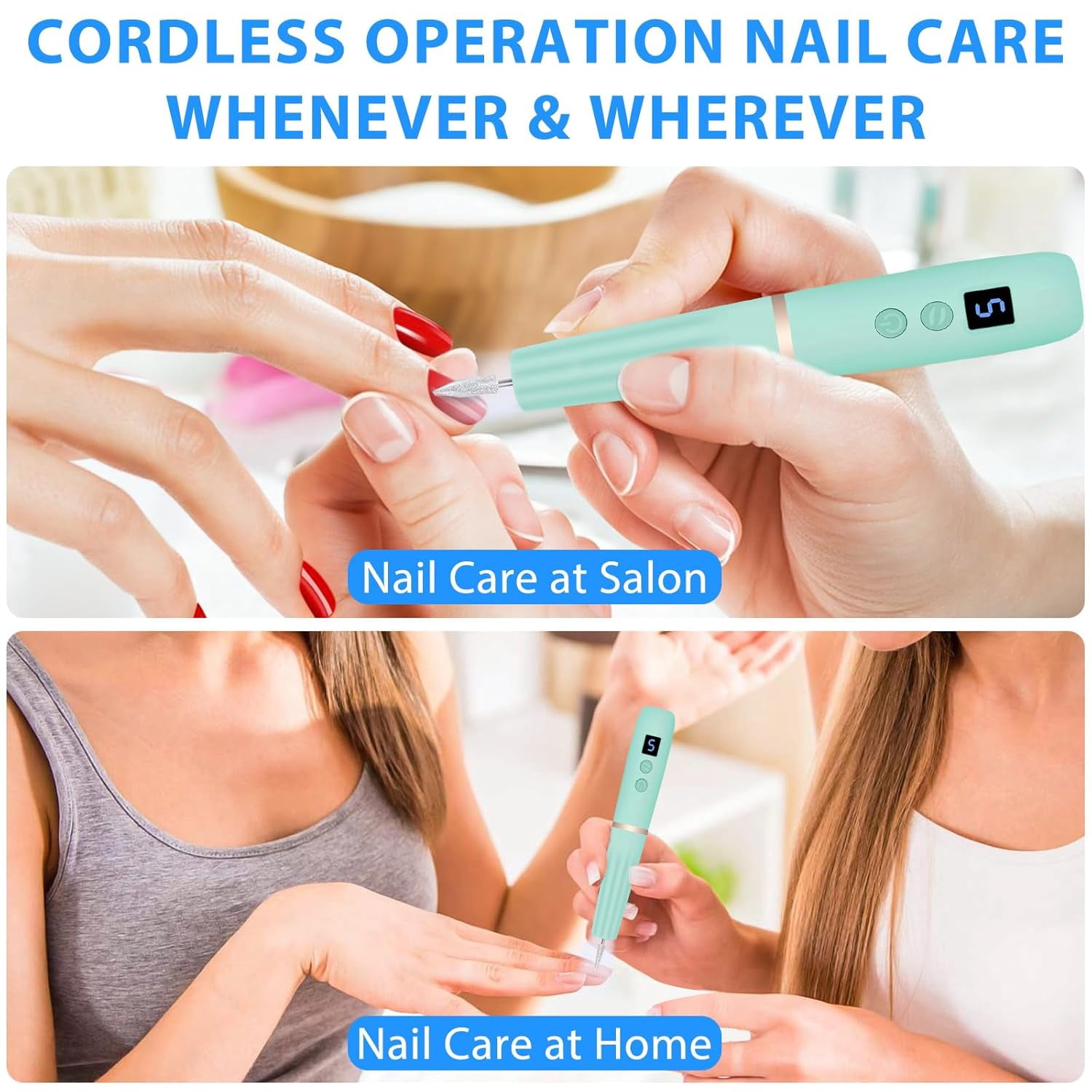Cordless Electric Nail Drill with 360° Ring Light, Portable Nail File Kit for Acrylic, Gel Nails, Portable Home Manicure Kit for Manicure and Pedicure