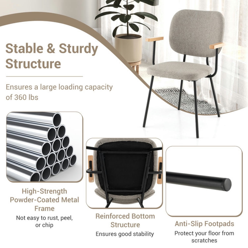 Demi Bonn Set of 2 Modern Fabric Dining Chairs with Armrest and Curved Backrest for Dining Room Living Room, Gray