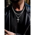 thumbnail image 4 of FaithHeart Layered Silver Cross Necklace for Men Stainless Steel Cuban Curb Link Chain Crucifix Pendant Necklaces Set Christian Church Religious Jewelry Christmas Birthday Gifts for Dad 18 inch, 4 of 10