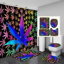 4PCS Inspirational Quotes Shower Curtain Set, Green Marijuana Weed Leaf Live Laugh Love Colorful Rustic Wood Planks Country Farmhouse Bathroom Decor Non-slip Bath Mat, Today Is A Good Day