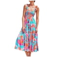 thumbnail image 2 of SMihono Robe Maxi Bohème d'Été pour Femmes Grande Taille Mode Femmes Décontractée à Col en V Imprimée Sans Manches Mi-Longue Robe Taille Plage Évasée Robe d'Été, 2 of 6