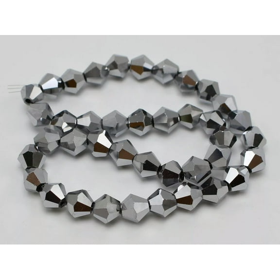 EOEMY 40 Pcs 8mm Faceted Bicone Beads Crystal Glass Beads~Silver Black Jewelry Making