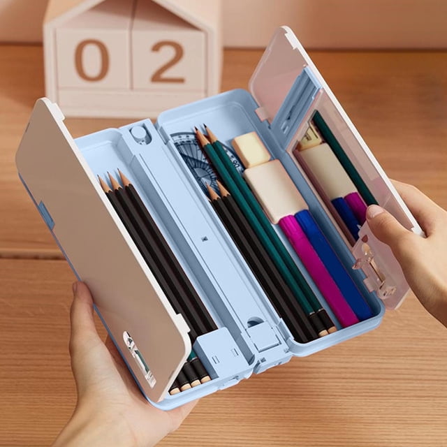 Estuche multifuncional para estudiantes con sacapuntas incorporado y soporte ajustable para libros | Organizador de papelería de gran capacidad para material escolar