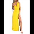 thumbnail image 1 of Vestido con Cuello en V Profundo y Cuello Halter para Mujer, Sin Mangas, Espalda Descubierta y Abertura. Amarillo M, 1 of 9