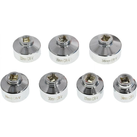 7 Pcs 3/8-Inch Oil Filter Cap Wrench Socket Set Tool Kit 24mm 27mm 29mm 30mm 32mm 36mm 38mm Replacement for Mercedes Benz VW and BMW Paper Cartridge Housing (Black)