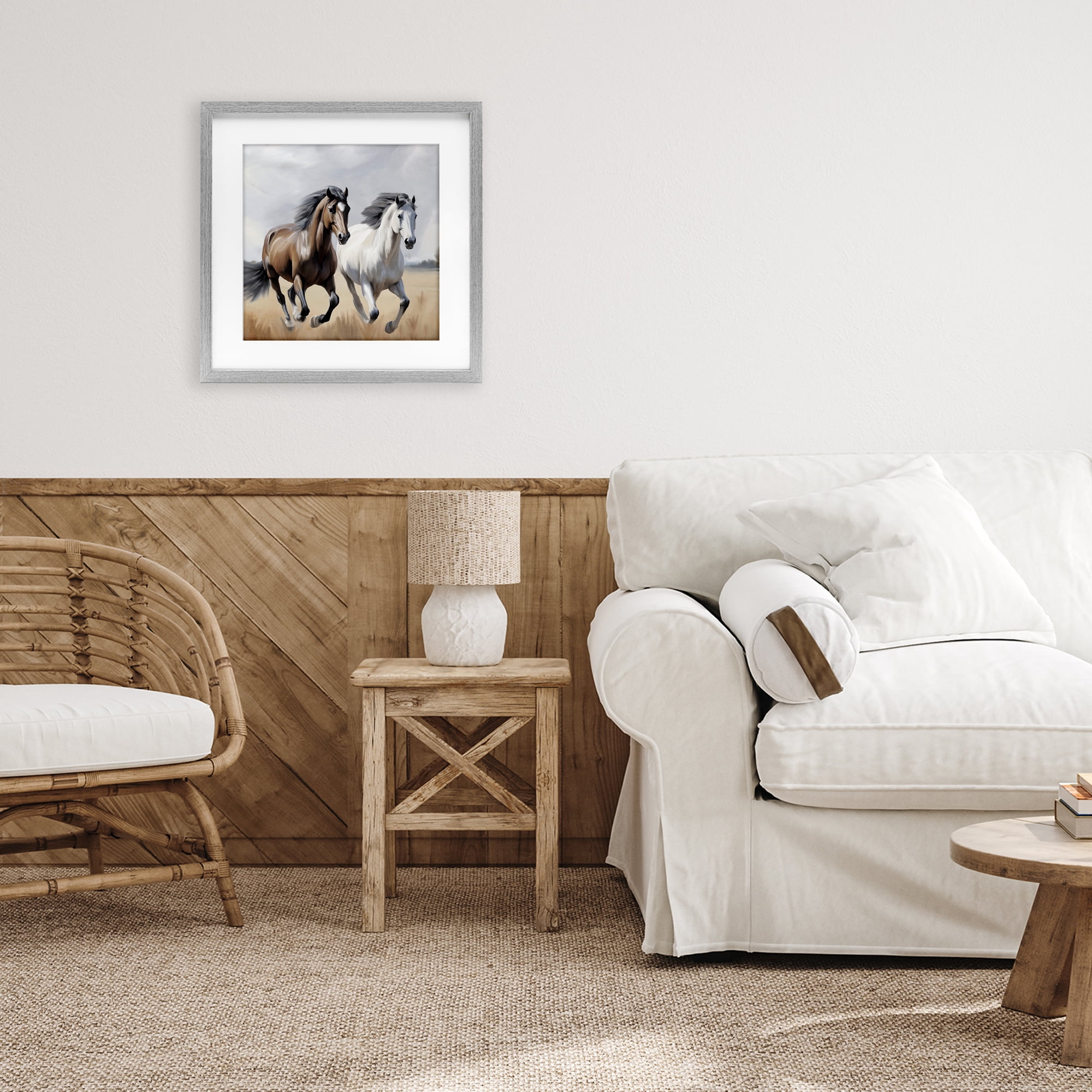 Stupell Industries Wild Run Twin Horses Gray Framed Print Under Glass, design by Kim Allen