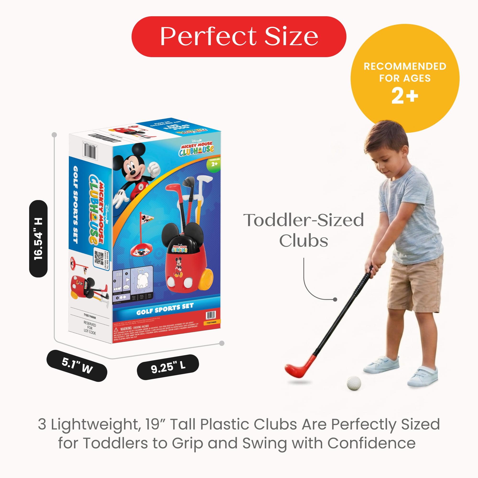 Mickey Mouse Golf Sports Set by Delta Children - 8-Piece Toddler Golf Playset with Wheeled Golf Bag, 3 Clubs, 2 Balls & Putting Hole