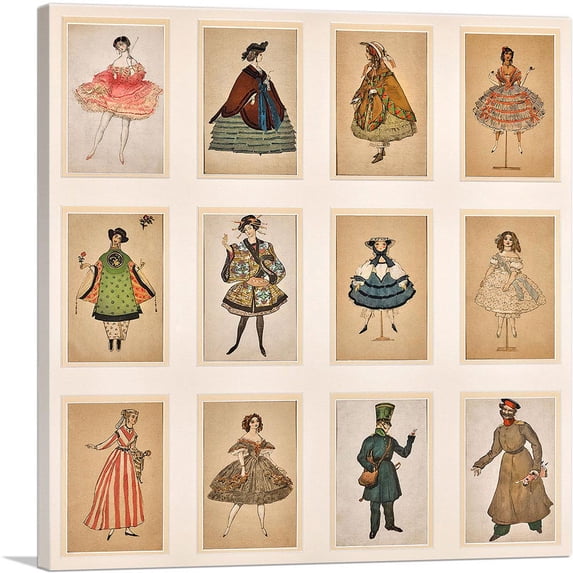ARTCANVAS Costume Designs From La Fee Des Poupees 1904 Canvas Art Print by Leon Bakst - Size: 18" x 18" (1.50" Deep)