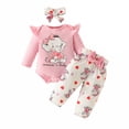 thumbnail image 2 of Toddler Outfits for Girls Long Sleeve Elephant Print Romper with Pants and Headband Cute Animal Set Girls' Clothing Sets Pink 9-12M, 2 of 8
