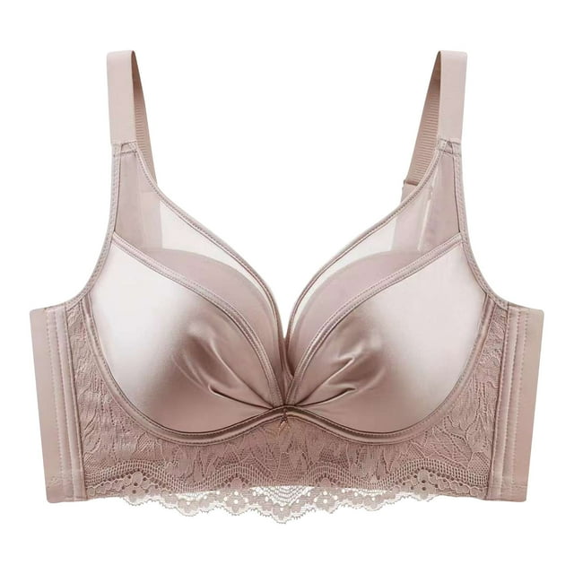 LOVZFMLL Bras for Women Ladies' Front Buckle Support Without Steel Ring Sexy Lace Bra With Beautiful Back Beige M