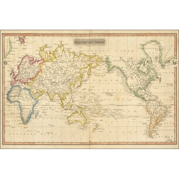 24"x36" Gallery Poster, Mercator's chart map of the world 1817