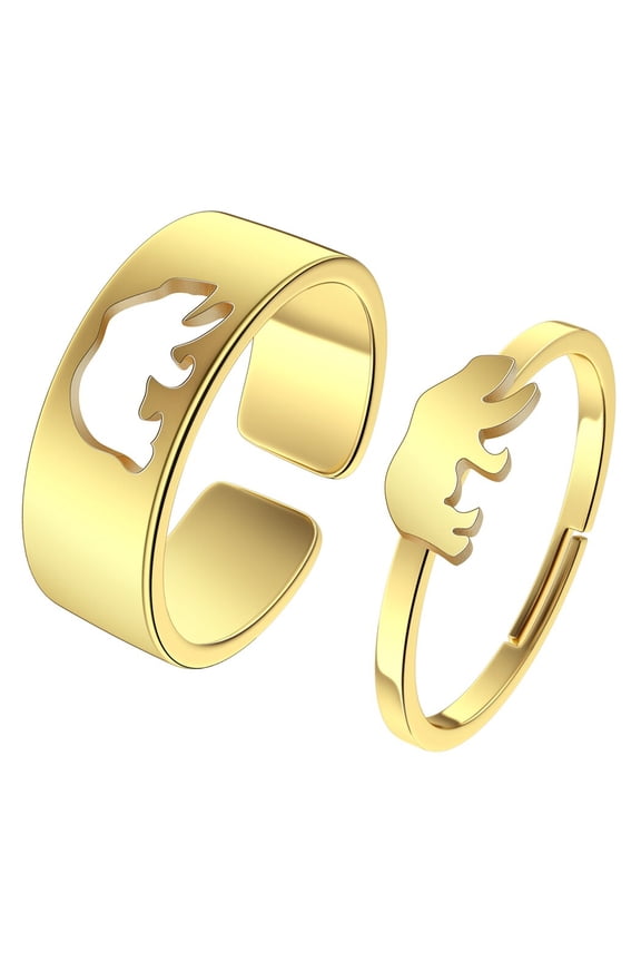 2pcs Bear Couple Set Promise Ring Engagement Wedding Party Matching Adjustable Ring