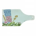 thumbnail image 1 of Tiki Bar Cutting Board, Surrounded by Fresh Vibrant Hibiscus Flowers Polynesian Print, Decorative Tempered Glass Cutting and Serving Board, Wine Bottle Shape, Pale Blue Pink Green, by Ambesonne, 1 of 1