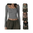 thumbnail image 2 of Licupiee Women Long Sleeve Knitted Shirt Button Slim Fitted Low Cut Henley Tee Shirt Y2K Blouse 90s E-Girl Crop Tops Streetwear, 2 of 6