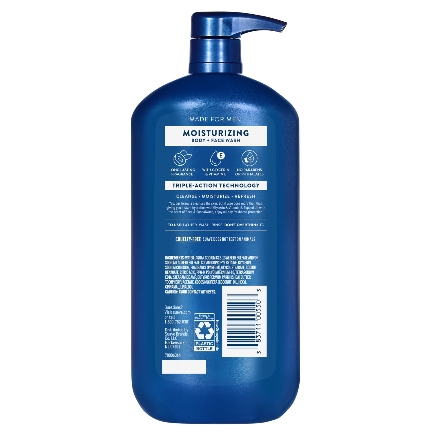 (3 pack) Suave Men Moisturizing 2-in-1 Body & Face Wash with Glycerin & Vitamin E, 30 FL OZ