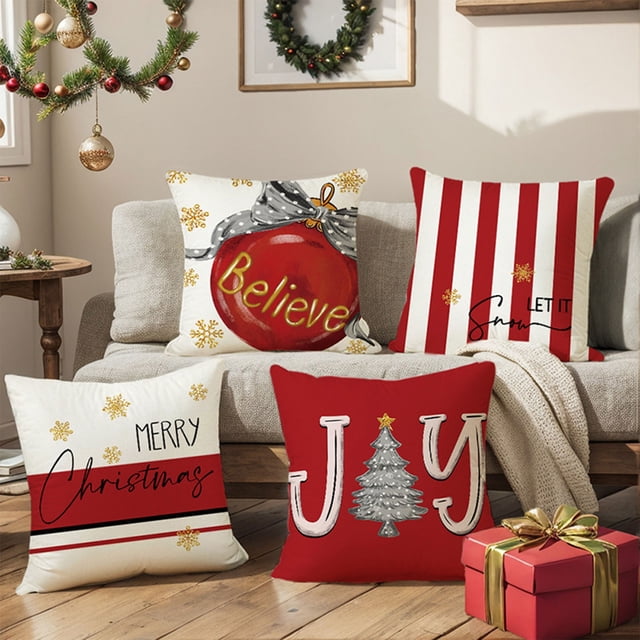 Funda de Cojín Navideña, Decoración para Sofá, Lino, Poliéster, Multicolor, 45X45 Cm, 1 Unidad - Diseño Festivo - Fácil de Limpiar - Regalo Navideño Ideal