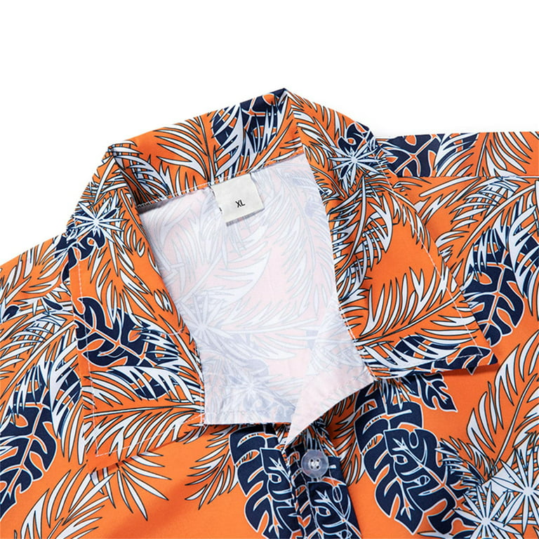 Vsssj Hawaiian Shirt for Men Stretch Beach Tropical Aloha Tees Big and Tall Casual Button Down Summer Short Sleeve Relax Collared Shirts Orange XXL