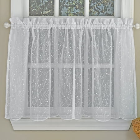 Floral Spray Semi Sheer Kitchen Window Curtain Tier Pair Or