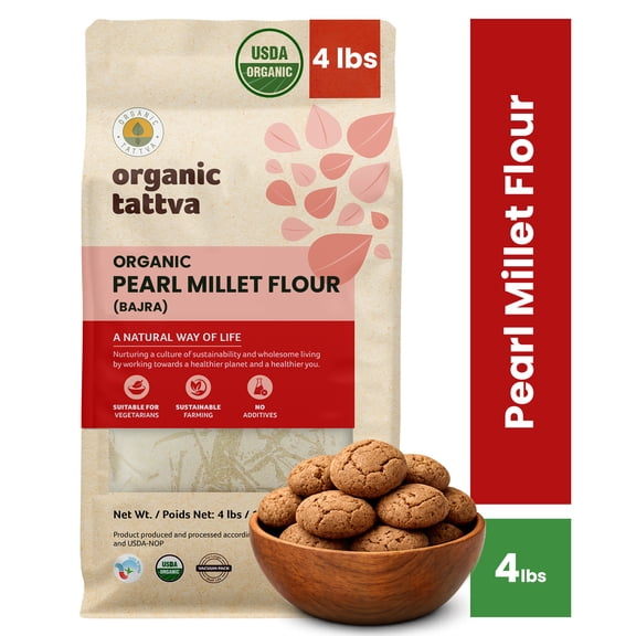 Organic Tattva Pearl Millet Flour 4LB, Bajra Flour, Vegan, Kosher, No Additives, Gluten Free, USDA Certified
